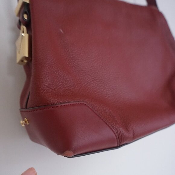Michael Kors Burgundy Red Crosby Pebbled Leather Zip Closure Shoulder Bag Purse - Picture 13 of 16